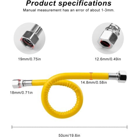 Tuyau de Gaz en Acier Inoxydable 304 - Tuyau Gaz Propane/Butane de 50cm, Flexible Gaz 1/2 '' Antidéflagrant, pour Cuisinière à Gaz, Chauffe-eau à Gaz-RAPANDA