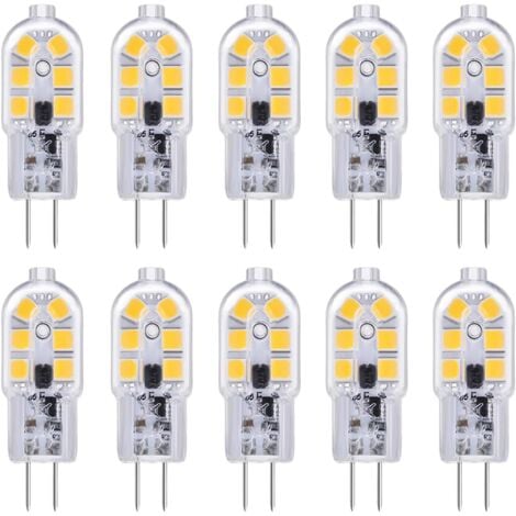 Ampoule LED G4　Lot de 10 ampoules LED G4 12 V 2 W blanc froid 6000 K, 12 LED, remplacement pour ampoule halogène G4 10 W-20 W, 200 lm, AC DC 12 V G4 Bi Pin Capsule LED pour hotte aspirante/lustre, non