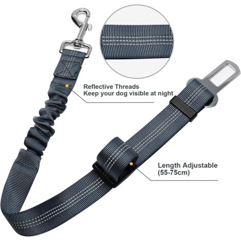 Lot de 2 Voiture Ceinture de Securite pour Chien, avec Absorption des Chocs et Mousqueton Elastique Reglable pour Chien Harnais de Securite Superieure pour Tous Les Chiens et Chats, Gris-RAPANDA