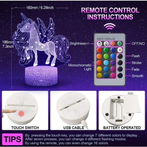 Veilleuse Pour Enfants - Gohytal - Illusion 3D - Télécommande 16