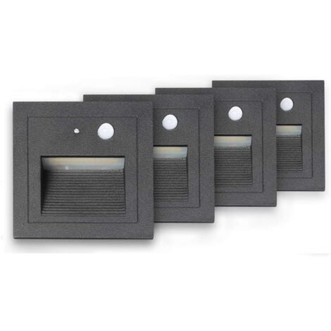 Spot encastrable extérieur mur et plafond　de 4 LED Spot Mural Encastré 3W Applique Murale Escalier Etape Lumière Lampe Détecteur de Mouvement Sol Encastré Lumière Escalier Lumière Hall Lampe 2800K Bla