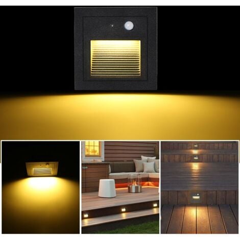 Spot encastrable extérieur mur et plafond　de 4 LED Spot Mural Encastré 3W Applique Murale Escalier Etape Lumière Lampe Détecteur de Mouvement Sol Encastré Lumière Escalier Lumière Hall Lampe 2800K Bla