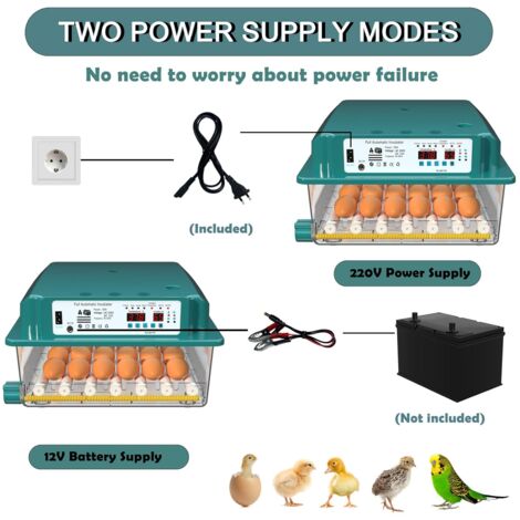 Couveuse Automatique 120 œufs – Retournement Auto, Contrôle Température/humidité, 5 Modes (poule, Canard, Etc.), Double Alimentation 110V/12V - 4