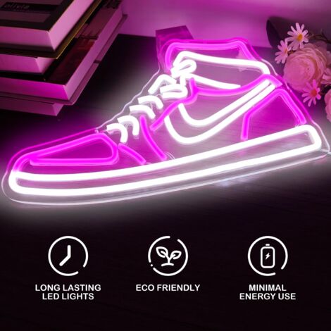 Enseigne néon Sneaker pour chaussures de sport, enseignes lumineuses à LED pour garçons, pour chambre à coucher, grotte, maison, fête, pub, bar, chaussures, panneaux lumineux, décoration murale (Rose)
