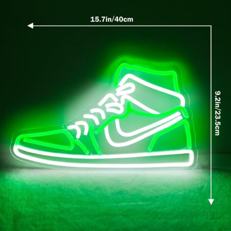 Enseigne néon Sneaker pour chaussures de sport, enseignes lumineuses à LED pour garçons, pour chambre à coucher, grotte, maison, fête, pub, bar, chaussures, panneaux lumineux, décoration murale (Vert)