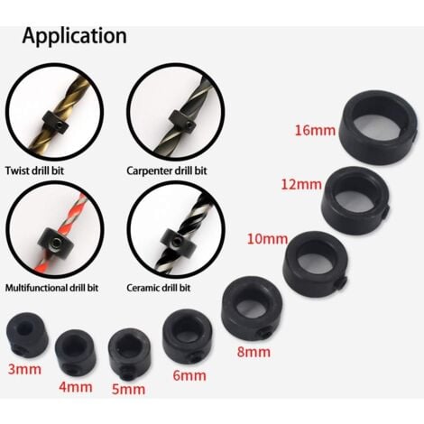 Butée de Profondeur, Butées de Profondeur de Forage, Colliers D'arrêt de Profondeur, 8 pcs Butée de Profondeur Colliers, Anneau Positionneur avec clé Hexagonale, 3-16 mm-RAPANDA