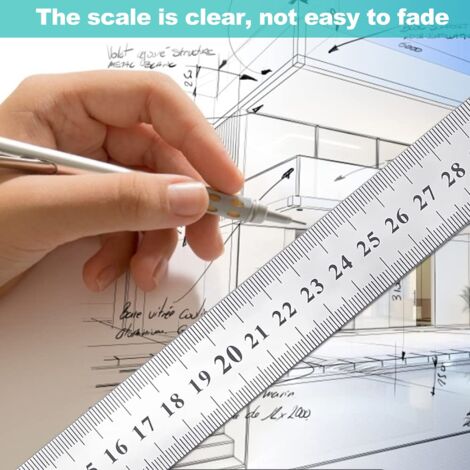 Lot 4 Tailles Lot 4 Règles Acier Inoxydable - 15/20/30/40cm, Graduation Double Face CM Et Pouces Righello 30 Cm