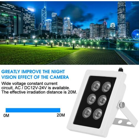 Caméra de surveillance interieur / exterieur,Illuminateurs IR, lumière de Remplissage Infrarouge DC 12V 6W CCTV avec IP65 étanche + Vision Nocturne pour caméra de Surveillance de sécurité, éclairage I