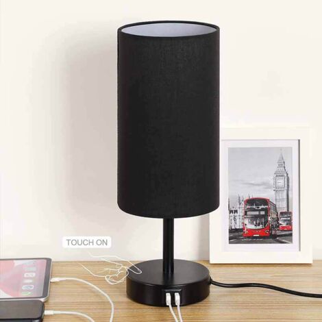Lampe de chevet grise pour table de nuit de chambre à coucher - Petite lampe de table avec port de charge USB A + C