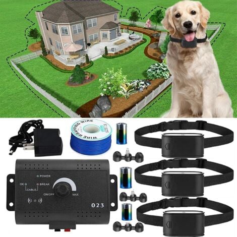 Clôture électronique pour chien, collier de dressage à distance pour chien un à trois, système de confinement électrique souterrain pour chien, inoffensif pour tous les chiens.