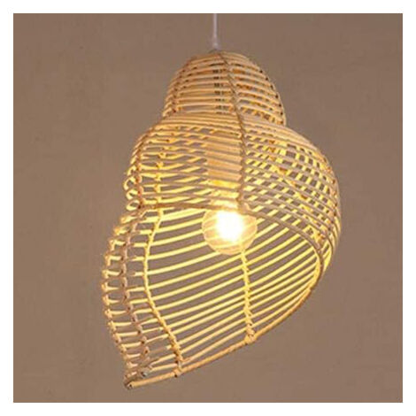 Lustre moderne en forme de conque, luminaire en osier tissé à la main, plafonnier ouvert en rotin, plafonnier suspendu