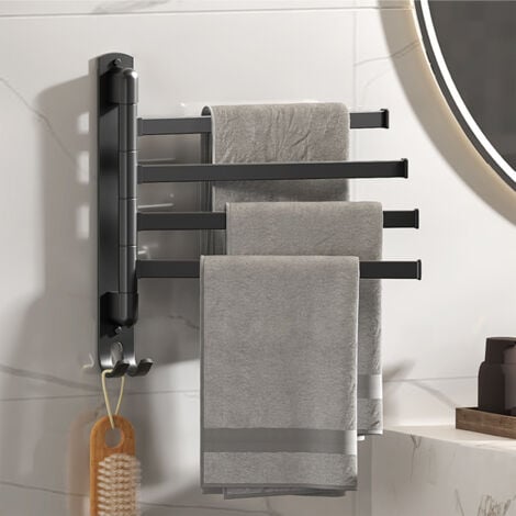 Plomberie chauffage  Chauffage électrique  Sèche-serviette électrique et mixte (5360)，Porte-serviettes pivotant en acier inoxydable, support mural sans poinçon, support rotatif à 5 bras pour la maison