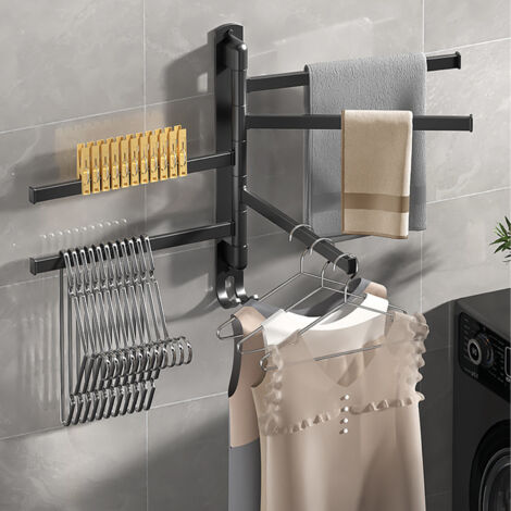 Plomberie chauffage  Chauffage électrique  Sèche-serviette électrique et mixte (5360)，Porte-serviettes pivotant en acier inoxydable, support mural sans poinçon, support rotatif à 5 bras pour la maison