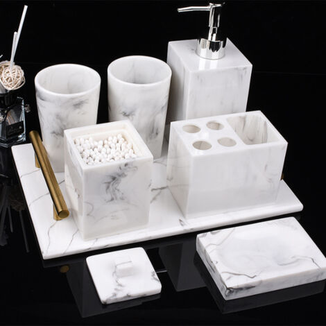 Ensemble d'accessoires de salle de bain，Ensemble de toilette, ensemble de toilette de salle de bain en marbre cinq pièces, ensemble de salle de bain en résine d'hôtel, ensemble de fournitures de salle
