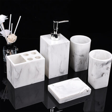 Ensemble d'accessoires de salle de bain，Ensemble de toilette, ensemble de toilette de salle de bain en marbre cinq pièces, ensemble de salle de bain en résine d'hôtel, ensemble de fournitures de salle