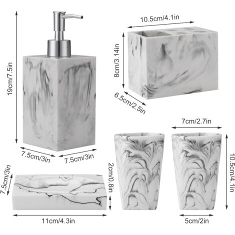 Ensemble d'accessoires de salle de bain，Ensemble de toilette, ensemble de toilette de salle de bain en marbre cinq pièces, ensemble de salle de bain en résine d'hôtel, ensemble de fournitures de salle