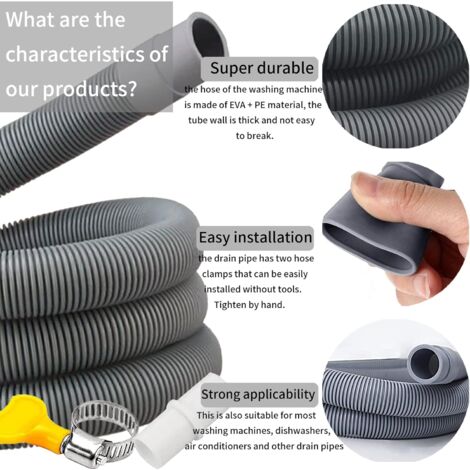 Tuyau Vidange Machine A Laver, Tuyau Lave Vaisselle, Rallonge Tuyau Lave Vaisselle Tuyau De Vidange Universel Avec Colliers De Serrage 1 5 Metres 97375495