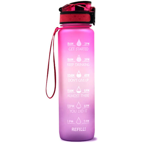Gourde 1 litre, sans BPA, étanche, non toxique, idéale pour la salle de sport, les activités de plein air, le vélo, l'école et le bureau (rose-violet) - RAPANDA (1/2)