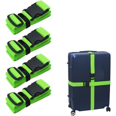 Sangles à bagages, sangles de valise homologuées TSA – réglables avec fermeture rapide et système de sangle pratique, accessoires de voyage – vertes, lot de 4 – RAPANDA (1/5)