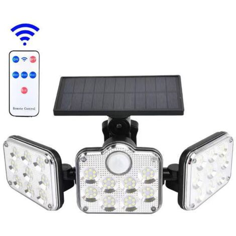Applique murale solaire de jardin avec 138 LED, trois têtes d'éclairage, détecteur de mouvement PIR, étanche, angle réglable – RAPANDA