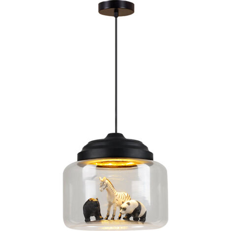 Suspension en verre transparent en forme d'animal, lustre LED moderne, design créatif inspiré des dessins animés, lampe suspendue idéale pour chambre d'enfant, chambre à coucher, restaurant, café, écl (1/5)