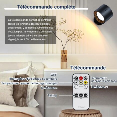 Lampe murale à LED double face avec télécommande, appliques à batterie, contrôle tactile, 3 températures, USB, rechargeables, spots muraux, rotation, à 360°, pour salon (1 pièce  Blanc) [Classe énergé