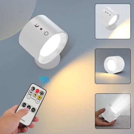 Lampe murale à LED double face avec télécommande, appliques à batterie, contrôle tactile, 3 températures, USB, rechargeables, spots muraux, rotation, à 360°, pour salon (1 pièce noir) [Classe énergéti