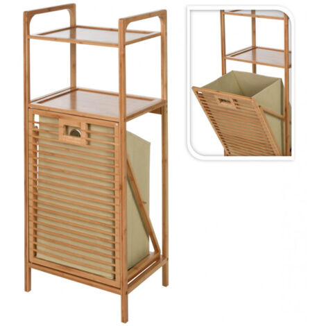 Panier à Linge Avec 2 étagères 65 Litres Marron Rustique Et Noir