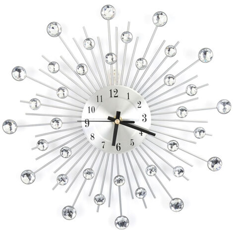 Horloge murale bricolage 3D, horloges murales décorées à la main avec diamant et perle de cristal, horloge murale Sunburst décorée d'une horloge murale en métal silencieux pour salon, chambre à couche