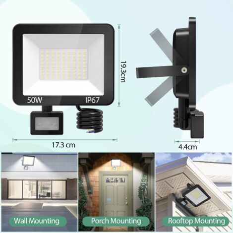 Projecteur LED Extérieur 50W Avec Détecteur De Mouvement - IP67 Étanche, 5000LM - Pour Jardin, Garage