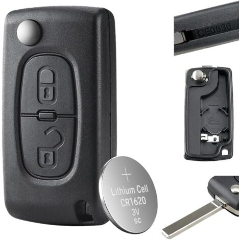 Boîtier de clé à rabat à 2 boutons de remplacement pour Citroën Xsara Peugeot 107 207 307 2BT (0536) VA2 Blade avec batterie (1/5)