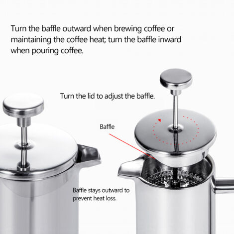 Cafetiere A Piston, 1000ml French Press En Acier Inoxydable