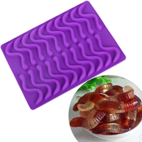 Moule en silicone en forme de ver de terre, moule en silicone en forme de ver de terre, moule à bonbons à 20 cavités et bac à glaçons pour gelée, chocolat, savon, gâteau, cire (1/5)