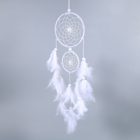 Carillons éoliens attrape-rêves blancs de style indien, pendentif en plumes, décoration murale pour la maison et la fenêtre (1/5)