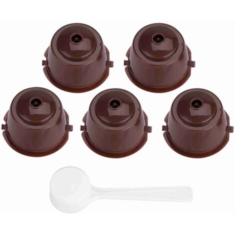 Lot de 5 filtres à capsules de café réutilisables et rechargeables en acier inoxydable PP 304 de qualité alimentaire (marron) (1/2)