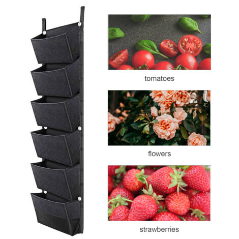 Sacs de plantes suspendus avec 6 poches, Pots de fleurs de jardinage verticaux, jardinière, sacs de plantes muraux, sacs de culture respirants pour jardinière murale 42x12 pouces