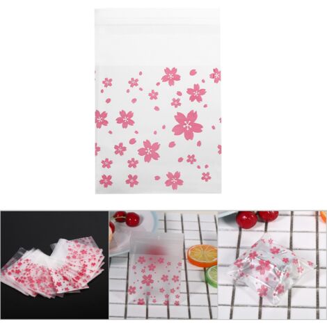 Sacs à bonbons en plastique à motif Floral, 100 pièces/paquet, pour Biscuits et Biscuits de mariage (cerise orientale 7x7cm) (1/4)