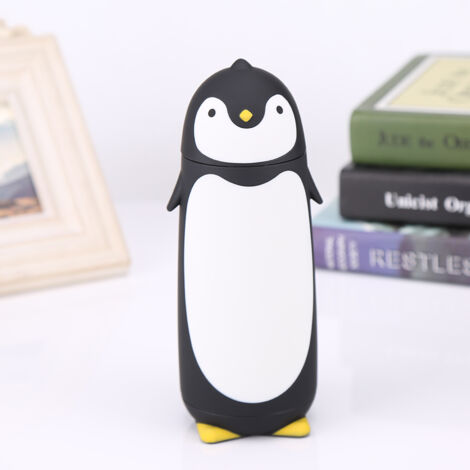 Bouteille d'eau en verre Portable en forme de pingouin mignon de 300ml, tasse à Double couche, tasse de voyage noire (1/5)