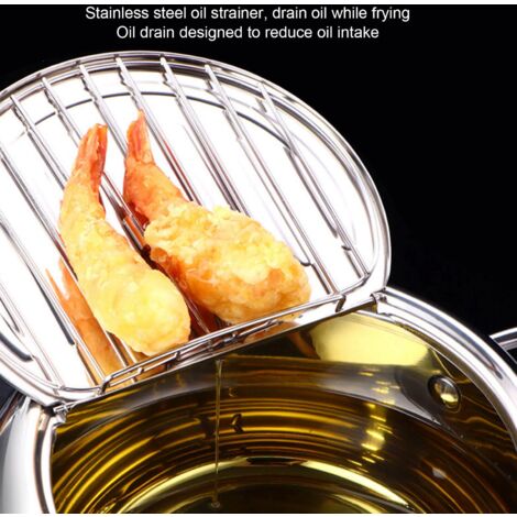 Friteuse Tempura Japonaise 2,2 L - Inox 304, Avec Thermomètre Et Support égouttoir - Pour Poulet, Frites, Beignets - 9