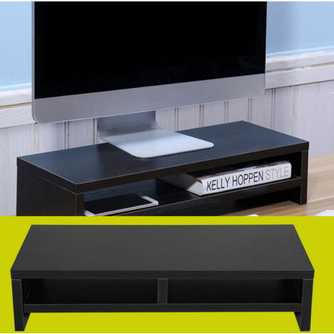 Support de cou pour moniteur d'ordinateur double couche, support de moniteur d'ordinateur de bureau, organisateur de bureau en bois, longueur et angle réglables, adapté aux moniteurs portables et aux (1/5)