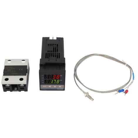 REX-C100 Régulateur de température PID, Kit d'alarme pour thermostat de régulateur de température PID 01300 ℃ Alarme numérique LED AC 110V-240V avec thermocouple/capteur de température K, maxim