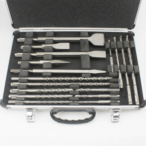 Ensemble de 17 forets à percussion électrique en aluminium, burin pointu et burin plat