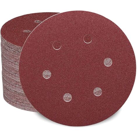100 pièces Disque de Ponçage 150mm Grain 40/60/80/120/180/240/320/400/600/1000 Grains 6 trous Idéal pour Poncer/Polir/Dérouiller (1/5)