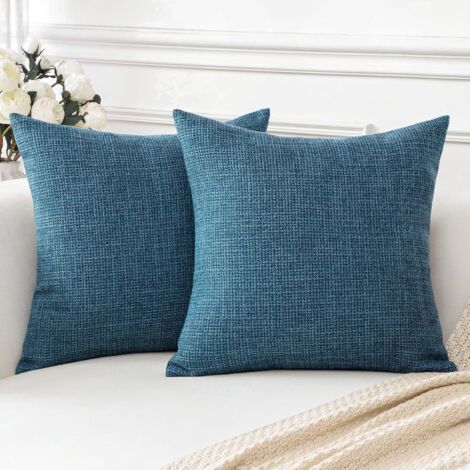 Housse de Coussin, Lot de 2 en Lin Canapé Taie d'oreiller de Couleur Pure pour Maison Salon Chambre (Bleu Foncé, 45x45cm)