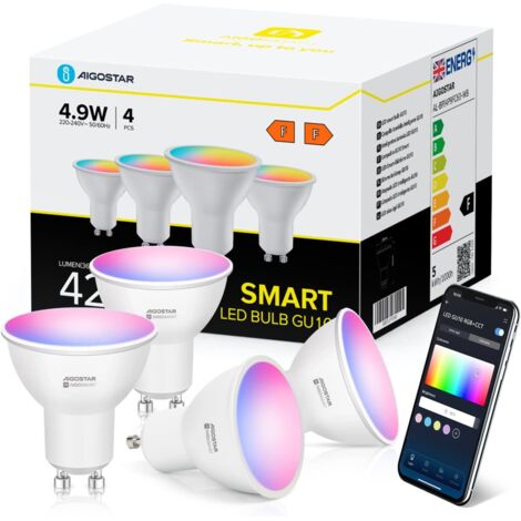 Ampoule Alexa GU10 SL2, Lampe intelligente 4,9 W, Lampe WiFi LED RGBCCT 2700-6500 K, Dimmable, 26 modes de scène, Contrôle via application, Compatible avec Alexa/Google Home, Aucun hub nécessaire, 4 p