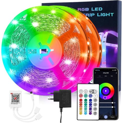 Bande LED Alexa 10 m, bande LED RGB avec télécommande IR 28 boutons, compatible avec Alexa/Google Home, synchronisation musicale, bande lumineuse LED pour fête/bar/maison/chambre/salle de sport électr