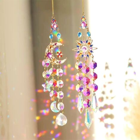 Attrape-soleil en cristal, pendentif prisme attrape-soleil en cristal coloré, pendentif attrape-soleil, décoration solaire en cristal, arc-en-ciel à suspendre pour fenêtre de jardin