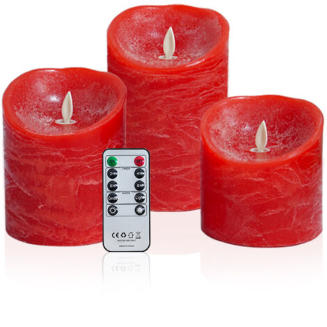 Bougies LED rouges à flamme vacillante Bougie électrique à piles en cire véritable avec flamme mobile réaliste, 2 télécommandes et minuterie Décoration d'intérieur