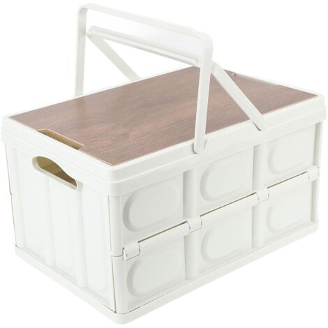 Conteneur de rangement pliable avec couvercle en bois - Boîte de rangement de camping étanche 30 L - Grand conteneur pliable pour la maison, les fêtes, les pique-niques, les barbecues et la pêche
