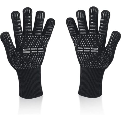 Gants de barbecue, résistants à la chaleur jusqu'à 800 °C, gants de cuisine antidérapants en silicone (noir, taille unique)